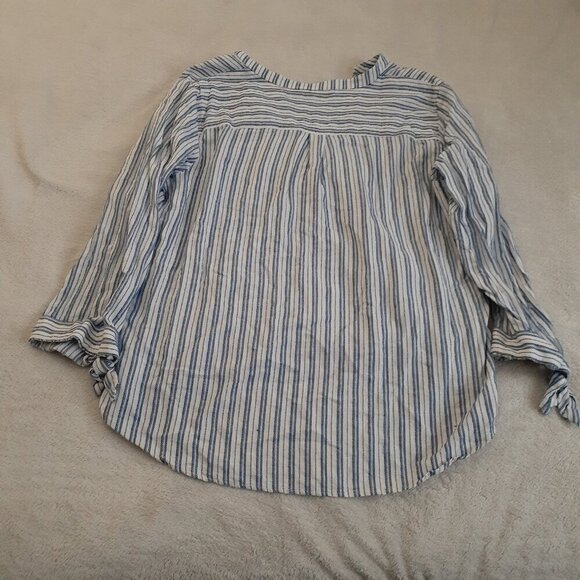 J. Crew Factory Women's Size XXL White Blue Stripe Tie Sleeve Button Up Shirt - Picture 11 of 14